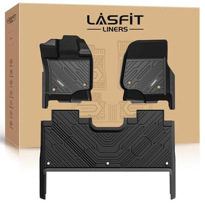 LASFIT Floor Mats for Ford F-150 2021-2026 | F150 Lightning 2022-2025 SuperCrew (Rear w/Fold Flat Storage) Carpet Floor All Weather Car Liners TPE Truck Mats - 1st and 2nd Row, 3pcs Black - style: 1) F-150 SuperCrew| 21-26 | 2Rows w/ Fold Storage