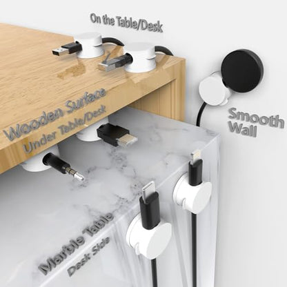 Sinoacc Magnetic Cable Clips Cord Organizer 10 Pack 360° Adhesive Phone Cord Holder for Desk, Nightstand, Car, Home, Office Cable Management Accessories-White
