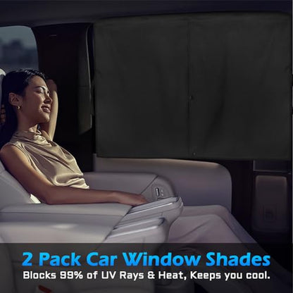 Car Window Shades, 2 Packs Magnetic car Sun Shade for Baby, Double Layers Magnetic Design for Full Covers/Half Shade Options, Window Curtains for Heat/UV Protection Sun Block Covers - color: Black