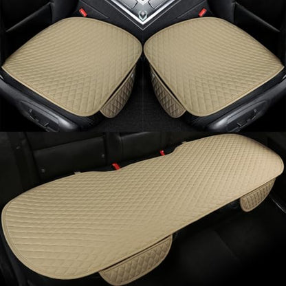 West Llama Pu Leather Car Seat Bottom Covers Protectors Include 1 Pair Front Driver Seat Pad Mat and 1 Rear Bench Cover Universal Fit 90% Vehicles,Beige - color: A-Beige, size: Universal Fit - Full Set
