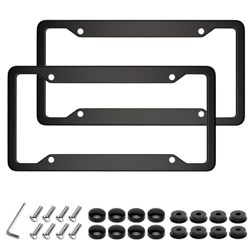 Black License Plate Frame,Universal Aluminum Tag Frame for Front and Rear Car Tags,Number Plate Frame Holder for Men, 2 Packs - color: Black, Aluminum