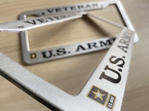 2 PCS for US Army Retired License Plate Frames,Matte Black Aluminum Veteran License Plate Holder License Plate - color: AM-RE-SILVER, size: 2pcs
