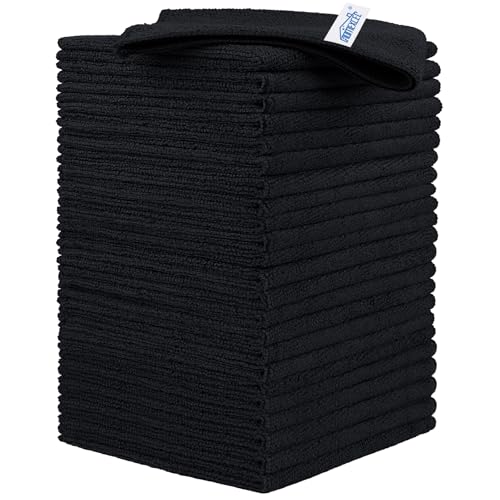 HOMEXCEL Black Microfiber Cleaning Cloth, 24 Pack Cleaning Towels for Kitchen, Lint Free, Scratch-Free, Highly Absorbent, and Reusable Cleaning Rags for House, Window and Glass, Cars, 11.5 X11.5 inch - color: Black