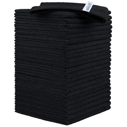 HOMEXCEL Black Microfiber Cleaning Cloth, 24 Pack Cleaning Towels for Kitchen, Lint Free, Scratch-Free, Highly Absorbent, and Reusable Cleaning Rags for House, Window and Glass, Cars, 11.5 X11.5 inch - color: Black