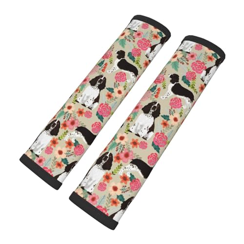 2 Pack Seat Belt Covers with Dog and Flower Pattern, Soft Comfortable Seat Belt Pads for Adults Universal Car, Seat Belt Shoulder Pad for A More Comfortable Driving - color: Dog and Flower