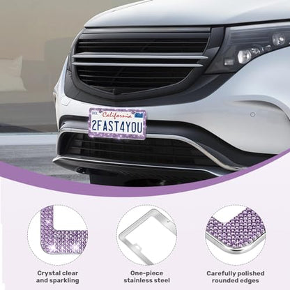 QUANQIUFEI 2 Pack Bling License Plate Frames, Sparkly Rhinestone Diamond Car License Plate Cover for Women, Stainless Steel Car Accessories with Glitter Crystal Caps (Tanzanite) - color: Tanzanite