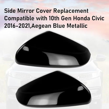Moonlinks Compatible with 2016-2021 Honda Civic Side Mirror Cover Replacement,Glossy Black LH & RH Side Door Rearview Mirror Cap Trim for 10th Gen Civic,2019-2022 Insight,(1 Pair) - size: 10th-Pair Black