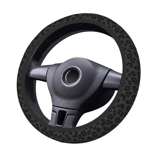 KARREAL Black Leopard Print Cheetah Elastic Steering Wheel Cover, Non-slip Breathable Neoprene Steering Wheel Covers, Women Leopard Car Accessories, Universal 15 Inch Fit Auto, Suvs, Truck - color: Black Leopard print