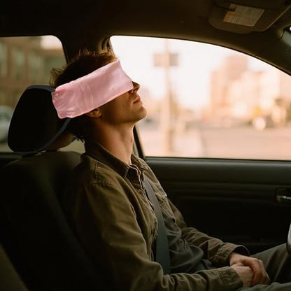 Travel Pillows for Airplanes, Airplane Head Strap with Silk Eye Mask for Sleeping, Long Flights & Car Road Trips 360°Headrest Neck Support, Stops Bobbing, Small & Compact (Pink) - color: Pink