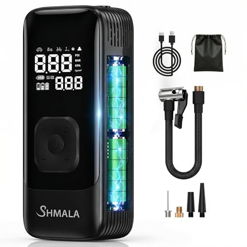 Tire Inflator Portable Air Compressor – Cordless Air Compressor with Digital Gauge, LED Light, Power Bank & Auto-Shutoff Tire Air Pump for Car, Motorcycle & Bicycle Tires - color: Black
