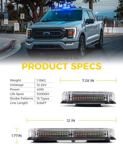 Xprite 108 LED Roof Top Strobe Light, US Flag Pattern Police Flashing Lights, Emergency Safety Warning LED Mini Strobe Lightbar w/Magnetic Base for Traffic Police Firefighter EMS Vehicle Truck, Blue - color: Blue