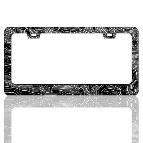 Topographic Map License Plate Frame Topography Stainless Steel License Plate Holder for Front and Rear Car Tags Funny for Car Decoration Accessories 2 Hole with Screws 6.3 X 12.2 Inch for Women Men - color: Topographic Map