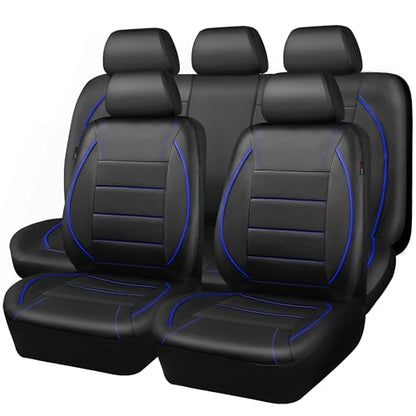 CAR PASS Universal FIT Piping Leather Car Seat Cover, for suvs,Van,Trucks,Airbag Compatible,Inside Zipper Design and Reserved Opening Holes (Full Set, Black and Blue) - color: Blue Black