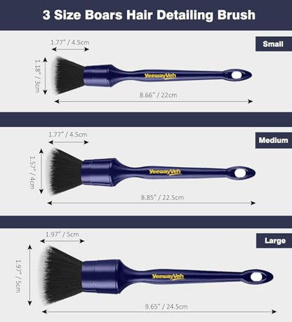 YeewayVeh Car Detailing Brush Set, 3PCS Ultra Soft and Thick No Scratch Detail Brush for Car Dashboard Air Vents Leather Seat Dusting and Cleaning, Auto Interior Exterior Detail Brushes Car Detailing - color: Indigo/Black