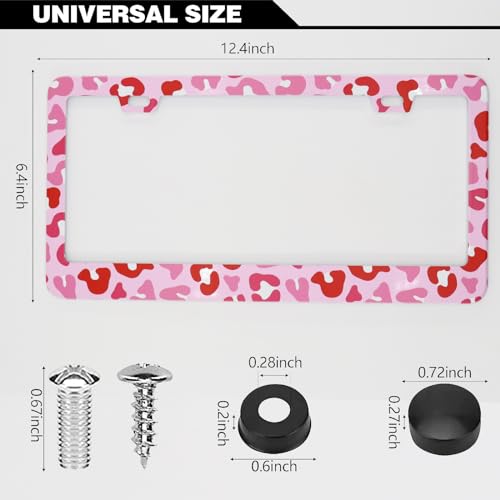 Leopard Print License Plate Frames Pink, 2 Pack Leopard Car Plate Frame, Stainless Steel License Plate Holders Covers with Free Screws Fasteners Caps (Pink Leopard Print) - color: Pink leopard print
