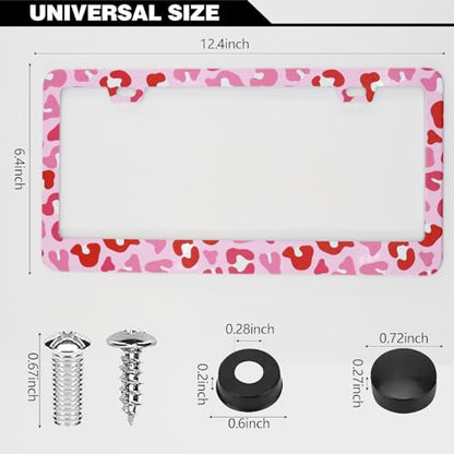 Leopard Print License Plate Frames Pink, 2 Pack Leopard Car Plate Frame, Stainless Steel License Plate Holders Covers with Free Screws Fasteners Caps (Pink Leopard Print) - color: Pink leopard print