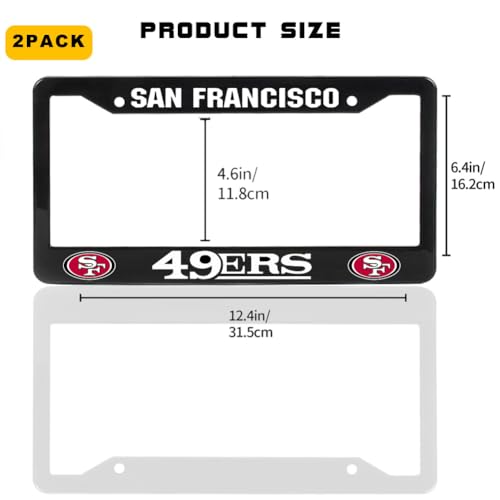 2 Piece License Plate Frames for 49ers Fans, Anti-Dirty and Rustproof Aluminum Alloy License Plate Frames US Standard License Plate Holder with Screw Caps Set (Black) - color: Black