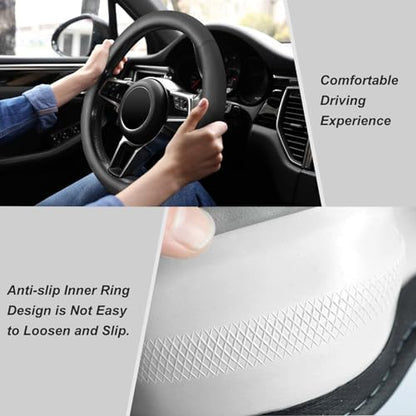 KAFEEK Black Steering Wheel Cover, Universal 15 inch, Microfiber Leather Black, Soft and Odorless, Durable Leather Cover with Anti-Slip Lining - color: black1