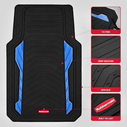 Rubbermaid Car Floor Mat, Heavy Duty All-Weather Car Mats Full Set with Dual-Tone Blue Aluminum Inserts – Universal Fit, Anti-Slip Backing, Trim-to-Fit for Most SUV, Sedan, Van - color: Blue