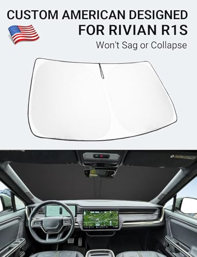 Proadsy Windshield Sun Shade for Rivian R1S 2022-2025 2026 4-Layer Foldable Front Sunshade Protector Sun Visor Blocks UV Rays Keep Car Cooler - size: Rivian R1s 2022-2026