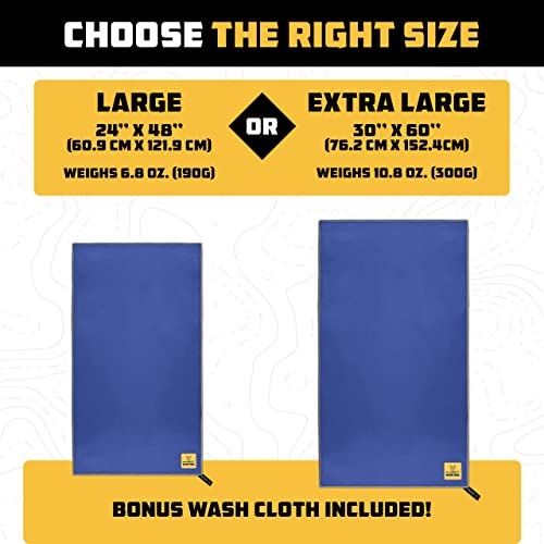 Wise Owl Outfitters Microfiber Camping Towel - Quick Dry Towel for Travel, Backpacking, Hiking, Beach, Gym & Yoga - Compact, Fast Drying & Lightweight - color: Royal Blue, size: X-Large (30x60) + Washcloth (12x24)