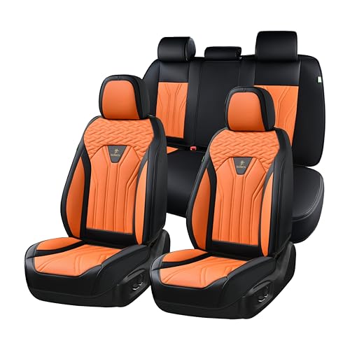 FLORICH Leather Seat Covers, Car Seat Covers Full Set, Car Seat Protectors 5 Seats, Automotive Seat Covers Driver Seat Covers Fit for Most Cars Trucks SUV-Black&Orange - color: Black&Orange, size: FullSet