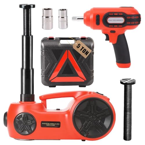 ROGTZ Upgraded Electric Hydraulic Car Jack Kit 5 Ton 12V Portable Lift Range 20.9 Inch with Impact Wrench and Tire Inflator Pump for SUV Sedan Truck Repair Floor Jack for Tire Change with LED Light - color: Red