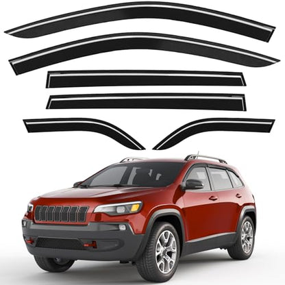 6pcs Outside-Mount Window Rain Guards Fit for 2014-2023 Jeep Cherokee, Extra Durable Window Visors Wind Deflector Dark Smoke Vent Shades Car Tape-on 6-pcs with Thicker - size: Fit for 2014-2023 Jeep Cherokee