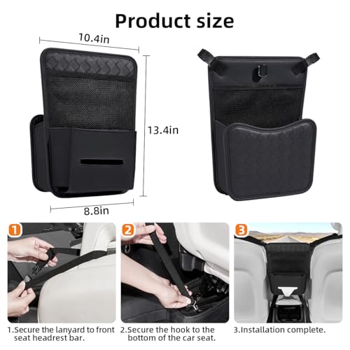 Purse Holder for Car,Car Purse Holder Between Seats,PU Leather Seat Back Organizer,Large Capacity Bag,Car Net Pocket Handbag Holder,Pet Barrier(Black) - color: Black