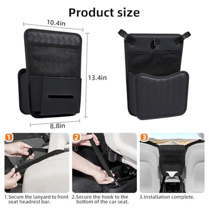 Purse Holder for Car,Car Purse Holder Between Seats,PU Leather Seat Back Organizer,Large Capacity Bag,Car Net Pocket Handbag Holder,Pet Barrier(Black) - color: Black