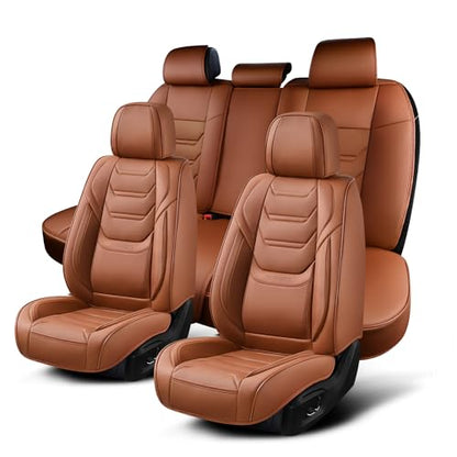 TIEHESYT Car Seat Covers Full Set, Breathable Leather Automotive Front and Rear Seat Covers, Car Seat Protectors Full Set, Compatible with Most Vehicles, SUV (Brown, Front Pair and Rear) - color: Mature Brown, size: Front Pair and Rear Headrestless