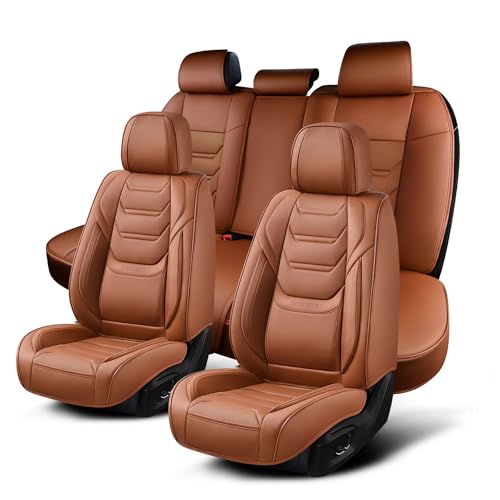 TIEHESYT Car Seat Covers Full Set, Breathable Leather Automotive Front and Rear Seat Covers, Car Seat Protectors Full Set, Compatible with Most Vehicles, SUV (Brown, Front Pair and Rear) - color: Mature Brown, size: Front Pair and Rear Headrestless