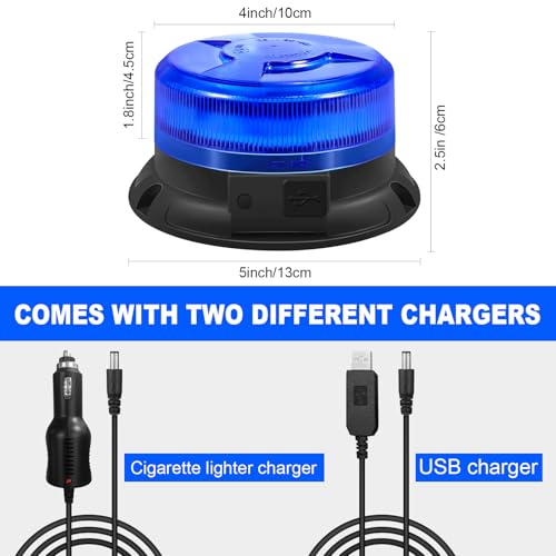 AnTom Magnetic Wireless Strobe Light, Waterproof Rechargeable Blue LED Beacon Lights for Trucks, Vehicle Emergency Flashing Warning, forklifts,Tractors,Golf Carts,Cars - color: Blue