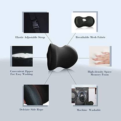 Super Comfy Car Headrest Pillow, Car Pillow for Neck Pain Relief with Adjustable Strap, 100% Memory Foam & Breathable Removable Cover, Ergonomic Design - Softness Travel Car Neck Pillow(Black, 1PC) - color: Pack of 1/Black/Super Comfy