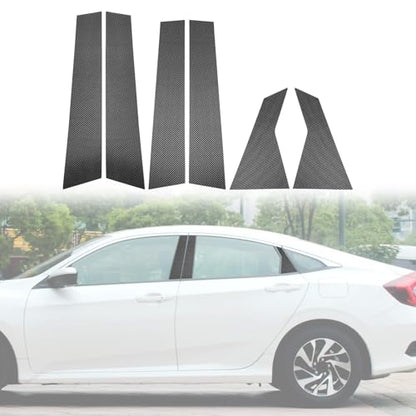 ramuel Door Window B+C Pillar Posts Pre-Cut Trim Kit Compatible with 10th Generation Sedan Honda Civic 2016-2021 Exterior Accessories Anti Scratched Side Window Molding Cover(6pcs,Carbon Fiber)