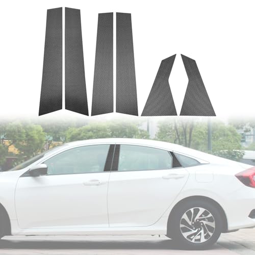 ramuel Door Window B+C Pillar Posts Pre-Cut Trim Kit Compatible with 10th Generation Sedan Honda Civic 2016-2021 Exterior Accessories Anti Scratched Side Window Molding Cover(6pcs,Carbon Fiber)
