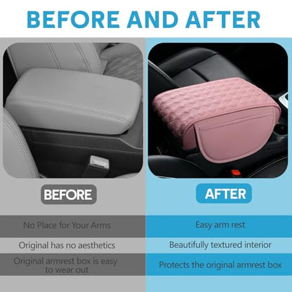 wuyaoyao Car Center Console Cover, 12.2"×8.27"×1.97" Leather Center Console Protector, Auto Armrest Pad with 2 Storage Pocket, Universal Armrest Cover Cushion for Most Cars, Trucks, SUVs (Pink) - color: Pink