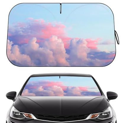 Car Windshield Sun Shade - Reflector Sunshade Offers Ultimate Protection for Car Interior, Cool Reflective Sun Blocker Fits Small Sedans, Mini SUVs - color: Pink and purple clouds
