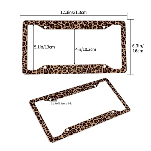 Leopard Aluminum Car License Plate Frame, 2 PC Cheetah Print License Plate Covers, Standard Durable License Plate Holders for Women & Men, Car Accessories 4 Holes with Screws 12.3 X 6.3 in - color: Leopard