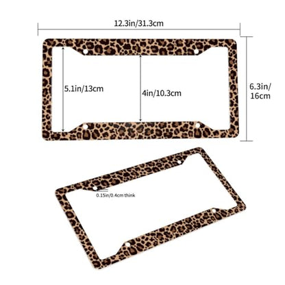 Leopard Aluminum Car License Plate Frame, 2 PC Cheetah Print License Plate Covers, Standard Durable License Plate Holders for Women & Men, Car Accessories 4 Holes with Screws 12.3 X 6.3 in - color: Leopard