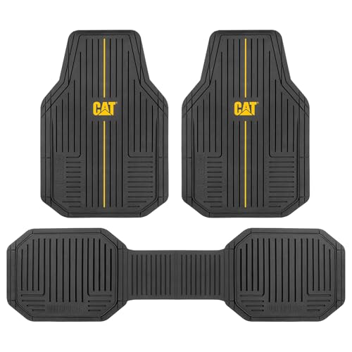 CAT® Signature™ Heavy-Duty 3-Piece All Weather Floor Mats for Cars, Trucks & SUVs – Trim-to-Fit Rubber Car Mats Full Set, Waterproof Automotive Floor Mats, Interior Accessories & Car Rug Protection - style: Cat Signature - Universal 3pc Mats