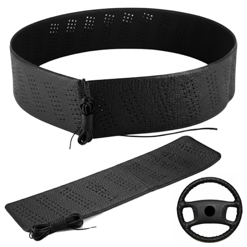 Black Lace-On Steering Wheel Cover, 14–15 Inch Universal Fit, Retro Classic Style for Cars Trucks SUVs, Stretch Grip,Accessory Auto Vehicle, DIY Install