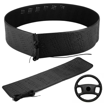 Black Lace-On Steering Wheel Cover, 14–15 Inch Universal Fit, Retro Classic Style for Cars Trucks SUVs, Stretch Grip,Accessory Auto Vehicle, DIY Install