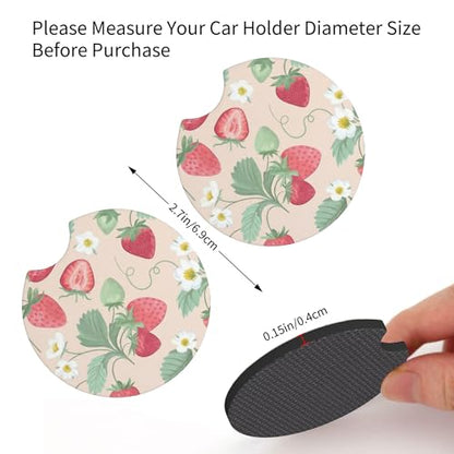 Strawberry Flowers Steering Wheel Cover - Strawberry Flower Steering Wheel Cover for Women Cute Car Breathable Universal for 14-15 Inch Anti-Slip 2 Pieces Car Coasters - color: Strawberry