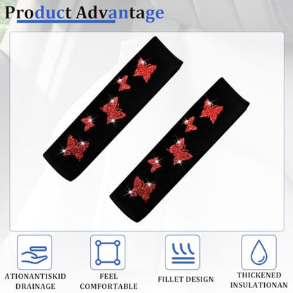 Car Seat Belt Covers, 2PCS Butterfly Soft Vehicle Seatbelt Shoulder Strap Pad Cushions, Comfortable Automotive Interir Harness Pad, Universal for SUV Automobile Truck (Red) - color: Red