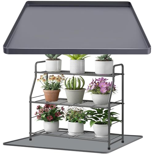 Plant Stand Mat Plant Shelf Mat, 34x22 Flower Stand Silicone Mat with Raised Edge, Wooden Plants Shelving Metal Flower Shelves Drip Pan Floor Protector, Planter Stands Planter Holder Metal Shelf Pad