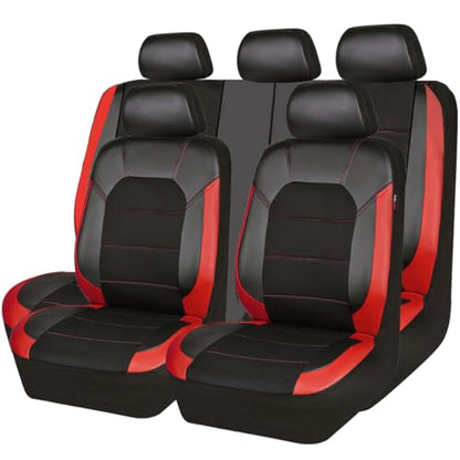 CAR PASS Universal Leather car seat Covers Sport fits Most Cars, SUVs, Trucks, and Vans (Full Set, Black Red) - color: Black and Red, size: Full Set