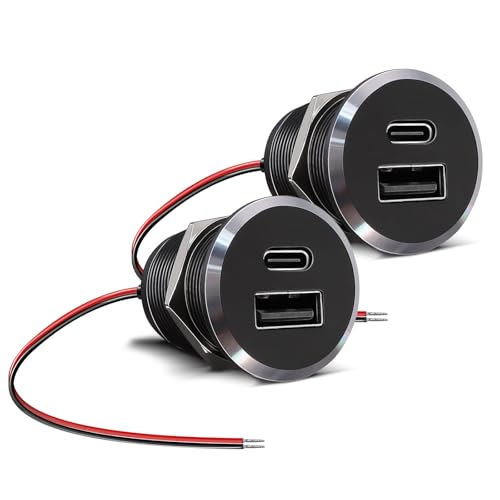 12V USB Outlet All-Aluminum QC 3.0 USB-A & USB-C PD3.0 Dual Fast Car Charger Socket, Recessed Mount Car USB Port for Car Truck Boat RV Camper Van Trailer (Small Version*2) - color: Small Version*2