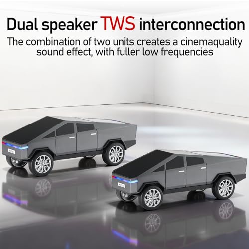 WS-580 Futuristic Pickup Truck Bluetooth Replica Speaker with LED Display Screen – TWS, FM, USB/TF, LED Headlights, Mic, Practical Gift for Car Model Fans, Audio Users & Tech Hobbyists (Gray) - color: Gray