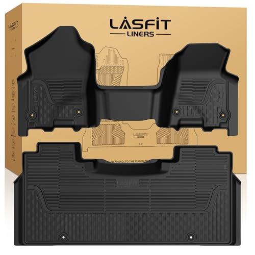 LASFIT Floor Mats for Ram 1500 Crew Cab 2019-2024 Bench Seat (NOT for Bucket Seat) with Rear Under-Seat Factory Storage 4 Full Size Doors, All Weather TPE Custom Fit 1st & 2nd Row, Black - style: 1) 1500 | 2019-2024 |Crew Cab with Storage Bench Floor Mats